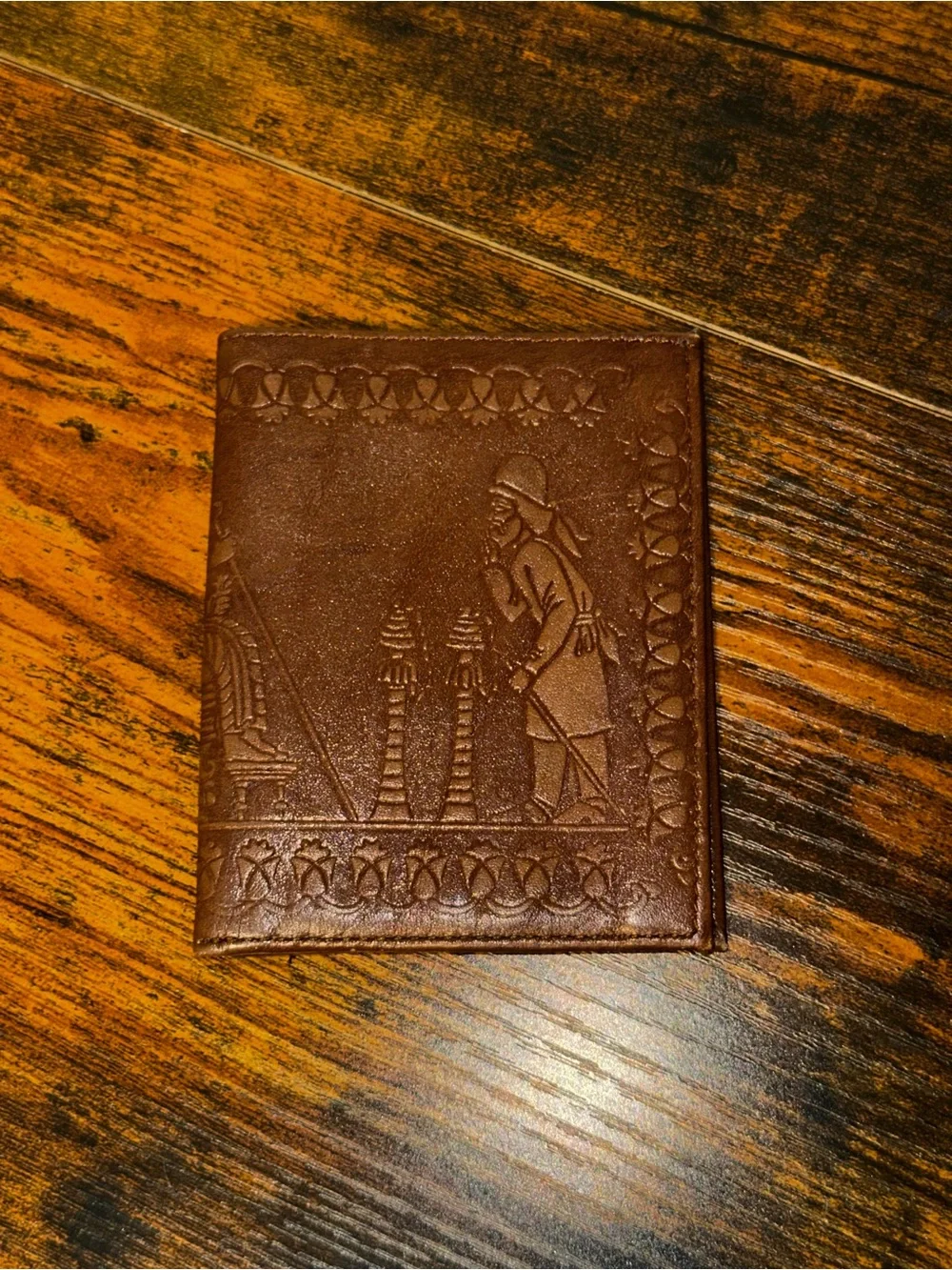 Embossed Brown Leather Bifold Wallet